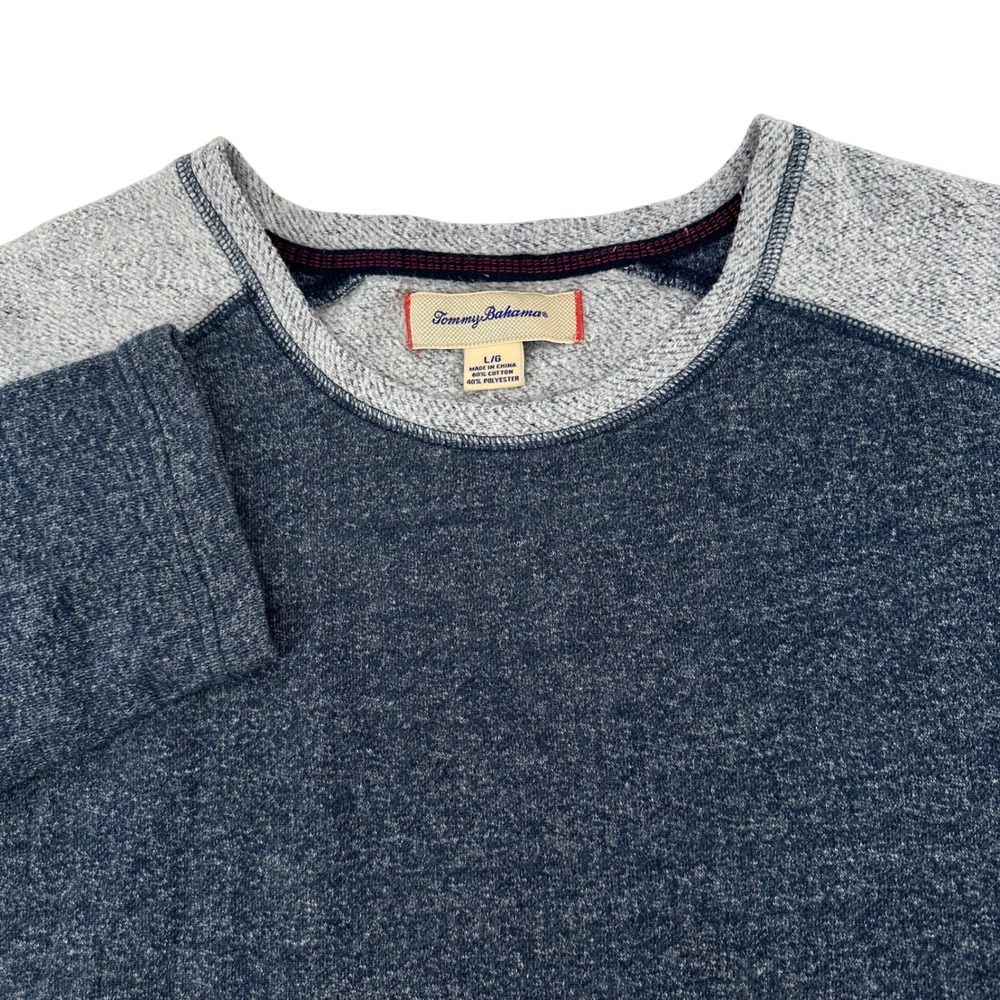 Tommy Bahama Mens Blue Gray Color Block Heathered Crewneck Sweatshirt Large